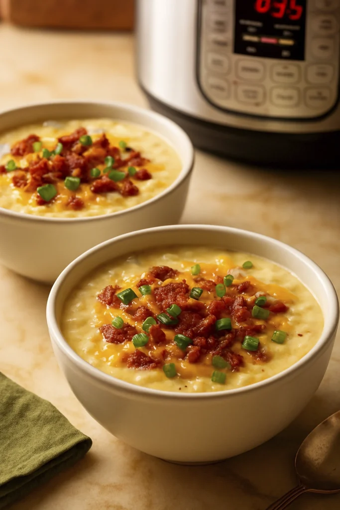 Instant Pot Loaded Potato Soup with Cheddar, Bacon, and Green Onions
