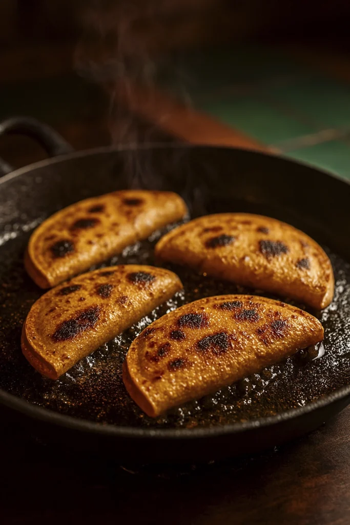 Crispy glazed chicken frying in hot oil, garnished with sesame seeds, scallions, and lime wedges.