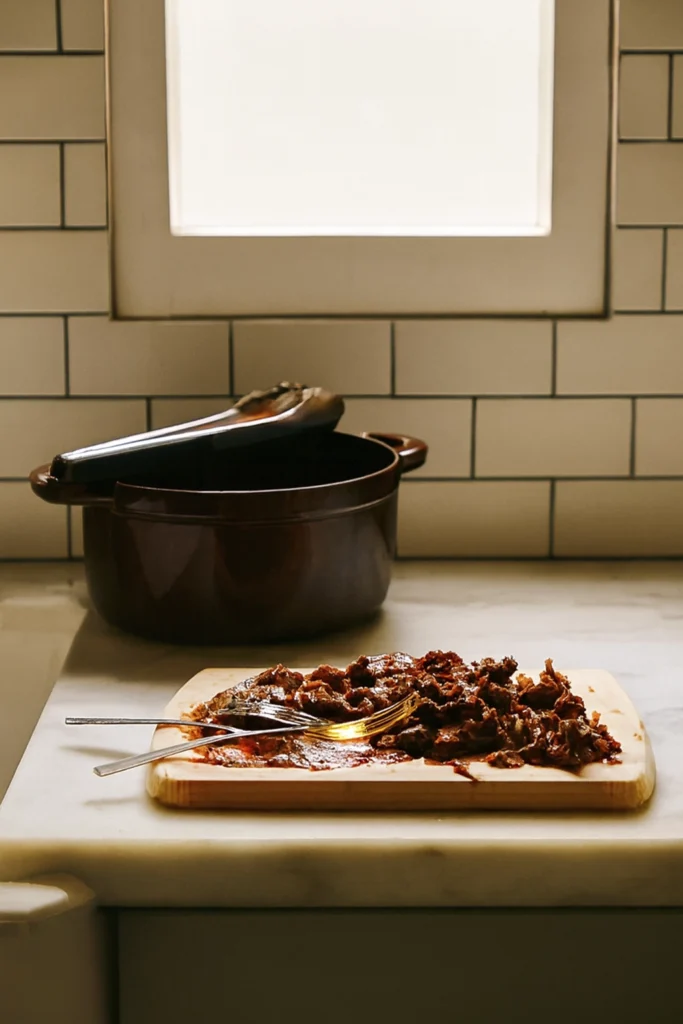 Kitchen stove with frying pan over blue flame cooking golden-brown patty, maroon pot on adjacent burner, oil container on marble countertop.