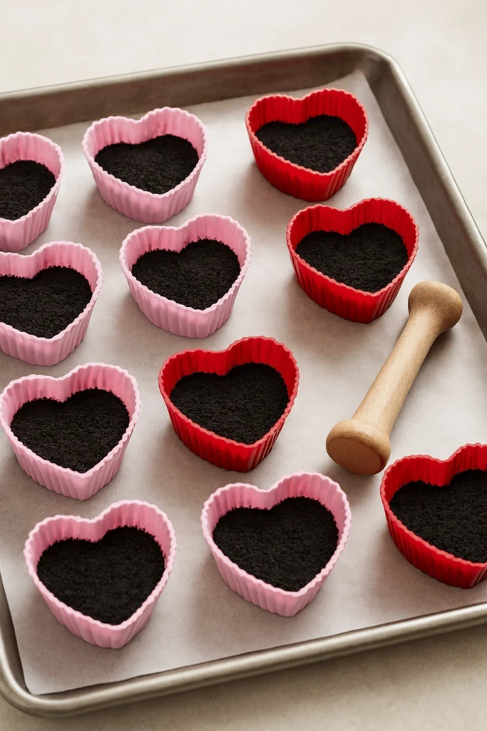 Heart-shaped raspberry swirl cheesecakes on rustic table with floral plate and fork