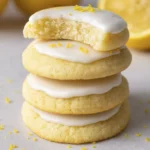 Freshly baked Lemon Meltaway Cookies with citrus glaze on a white plate