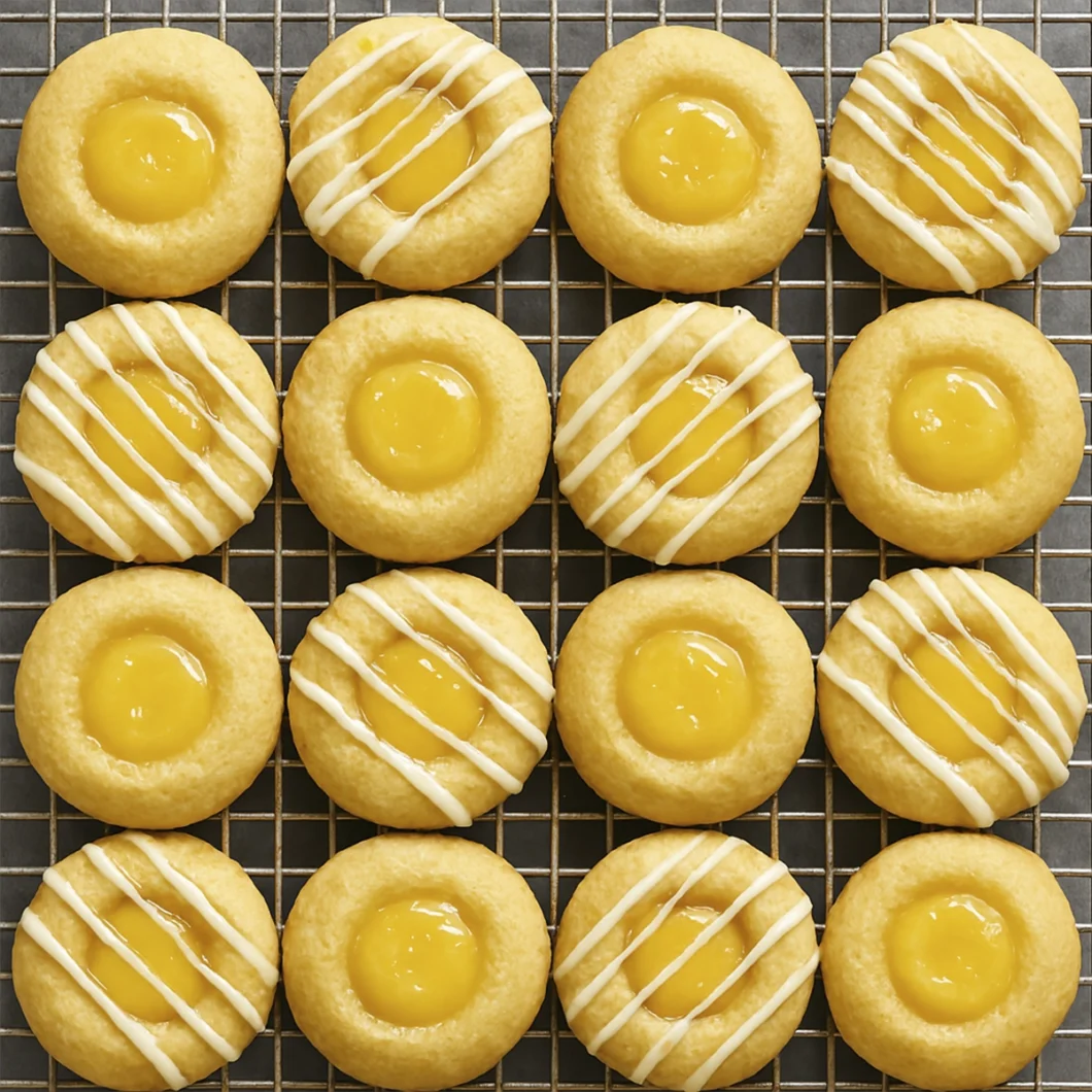 Lemon Thumbprint Cookies filled with lemon curd and drizzled with icing