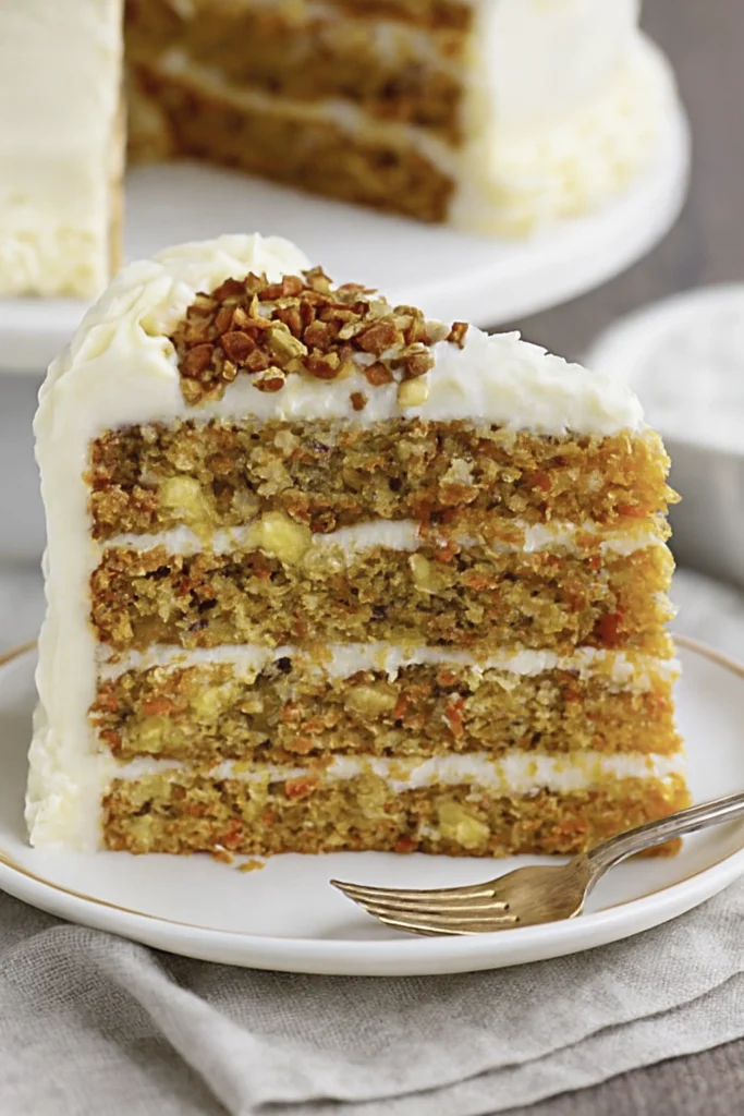 Carrot cake bars with cream cheese frosting, shredded carrots, pecans, and coconut garnish on a plate.